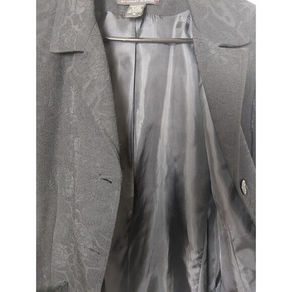 Blacker by Stanley Blacker Blazer Womens Size 14 Black Textured Jacket  Buttons - Picture 7 of 10